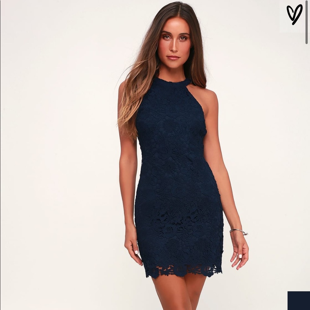 Lulus Navy High Neck Dress